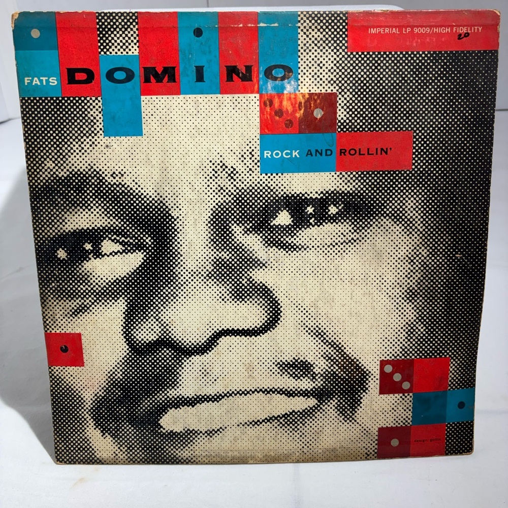 Fats Domino 'Rock and Rollin'' Vintage Album Cover - Red & Blue Graphic vinyl